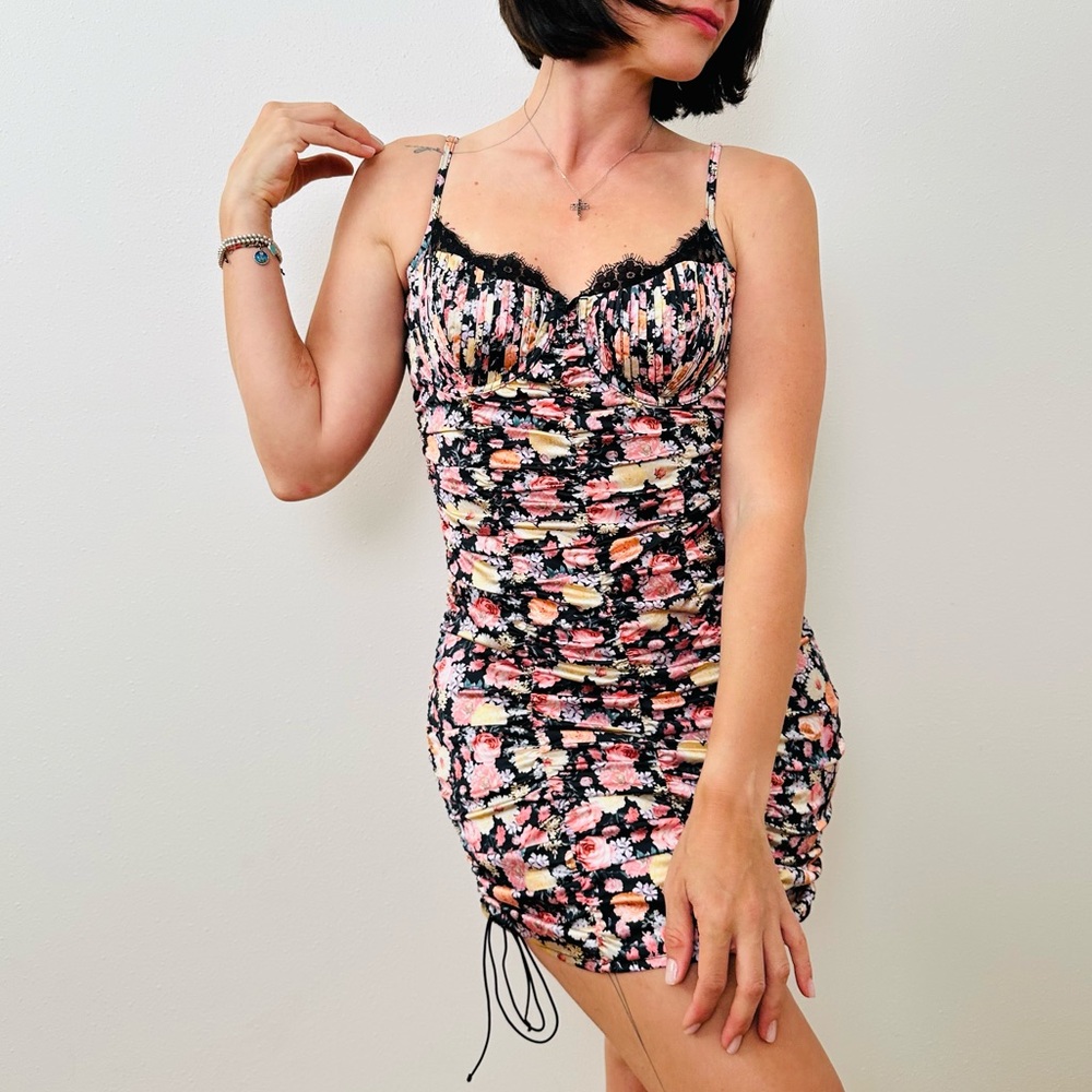 New For Love & Lemons Bustier Mini Dress Floral Ruched Boho